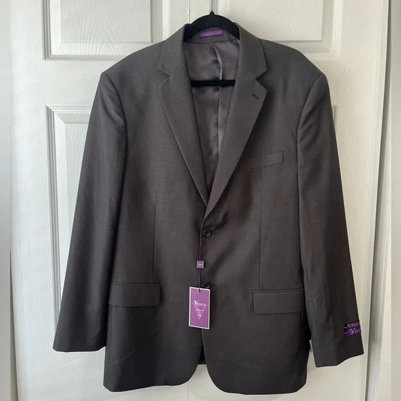 NWT Vinci Mens Zegna Two Button Suit Jacket Gray Flap Pocket Notch Lapel 42R 36W - Picture 1 of 13